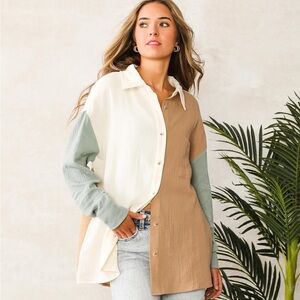 Color Block Crinkle Shirt